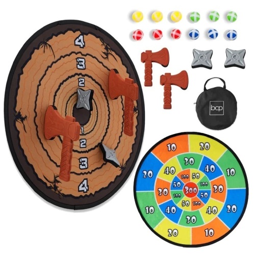 Large Double-Sided Dart Board, Sticky Ball Axe Star Throwing Game - Lot 4046
