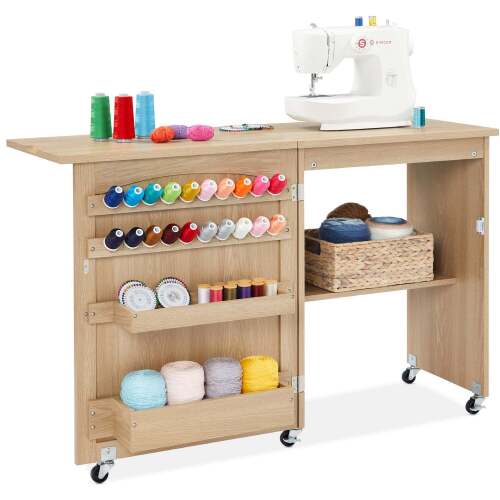 Folding Sewing Table Multipurpose Craft Station & Side Table w/ Wheels - Lot 4197