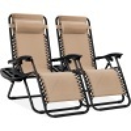 Set of 2 Adjustable Zero Gravity Patio Chair Recliners w/ Cup Holders - Lot 4619