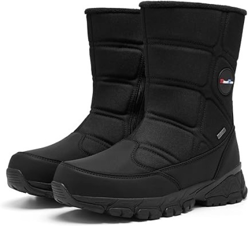SILENTCARE Men's Winter Waterproof Snow Boots Warm Slip On Mid-Calf Zipper Booties Lightweight Outdoor Athletic 9.5 - Lot 4777