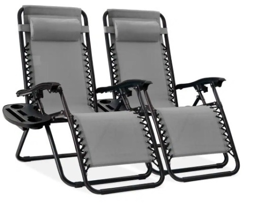 Set of 2 Adjustable Zero Gravity Patio Chair Recliners w/ Cup Holders - Lot 4831