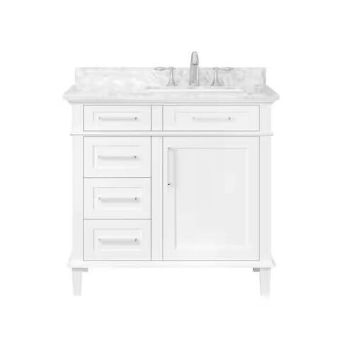 Sonoma 36 in. Single Sink Freestanding White Bath Vanity with Carrara Marble Top   - Lot 72
