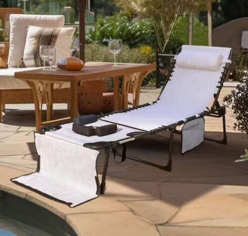 Veikous Chaise Lounge Chair for Tanning with Face Hole, Pillow and Side Pocket, Beige  - Lot 103