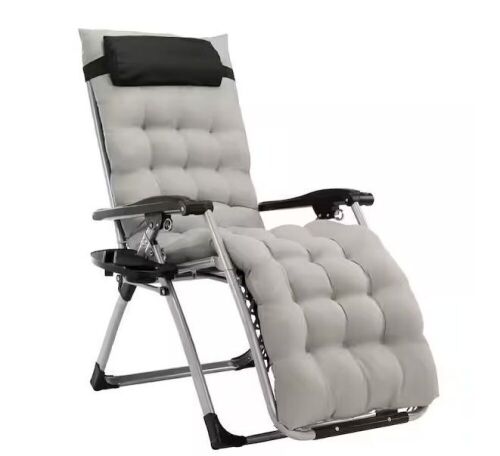 Metal Outdoor Recliner with Gray Cushions  - Lot 136