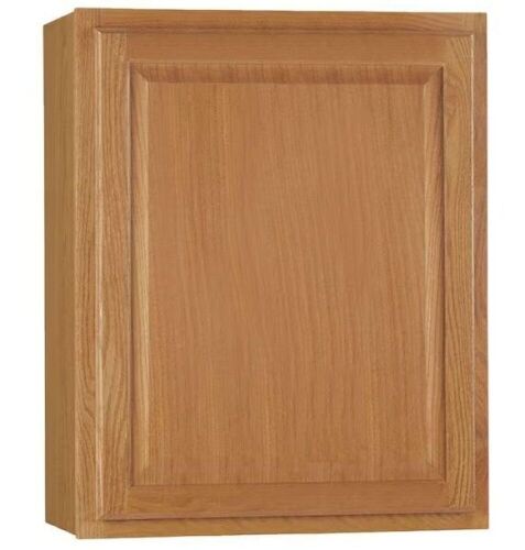 Hampton Bay Hampton 24 in. W x 12 in. D x 30 in. H Assembled Wall Kitchen Cabinet in Medium Oak - Hole in Back   - Lot 197
