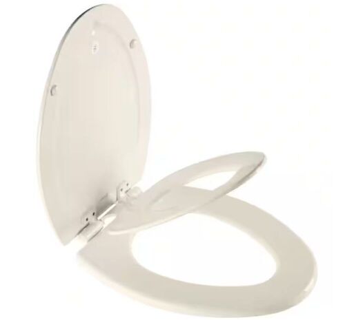 BEMIS NextStep2 Children's Potty Training Elongated Enameled Wood Closed Front Toilet Seat in Biscuit with Plastic Child Seat - Lot 221