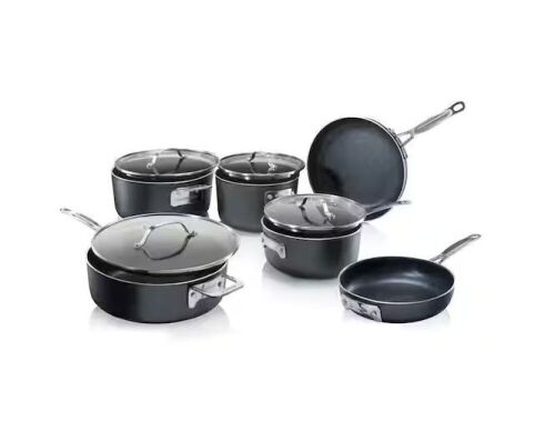 GraniteStone StackMaster 10-Piece Aluminum Non-Stick Diamond Infused Cookware Set with Glass Lids - Lot 115