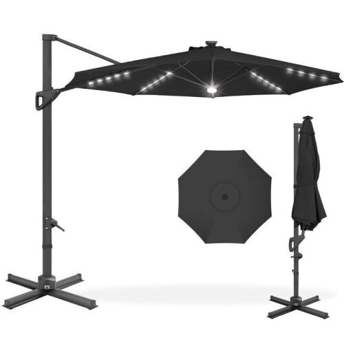 360-Degree Solar LED Cantilever Offset Patio Umbrella w/ Tilt - 10ft - Lot 171