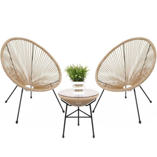 3-Piece All-Weather Patio Acapulco Bistro Set w/ Rope, Glass Top Table - Lot 82