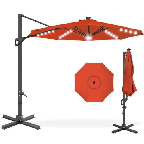 360-Degree Solar LED Cantilever Offset Patio Umbrella w/ Tilt - 10ft - Lot 323