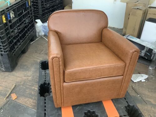 Madison Park Cedar Brown Faux Leather Armchair - Damage to Leather & Impact Damage on Back Bottom  - Lot 231