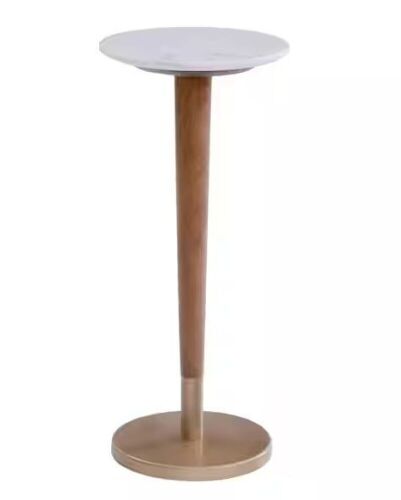 Carver Genuine White Marble Top Accent Table with Solid Wood and Metal Base  - Lot 170