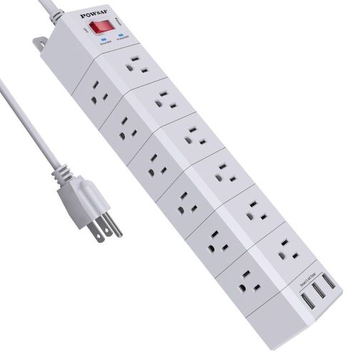 POWSAF 3-Sided Power Strip, 18 Outles, 3 USB Ports, 6' Cord - Lot 669