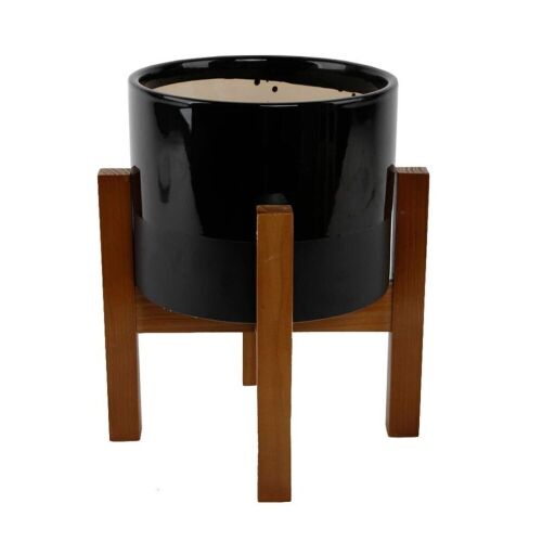 Flora Bunda 8" Large Two-tone Pot On Wood Stand - Lot 901
