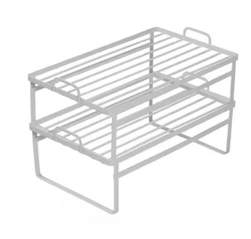 White Steel Stacking Cabinet Shelf Organizers, 2 Pack   - Lot 395