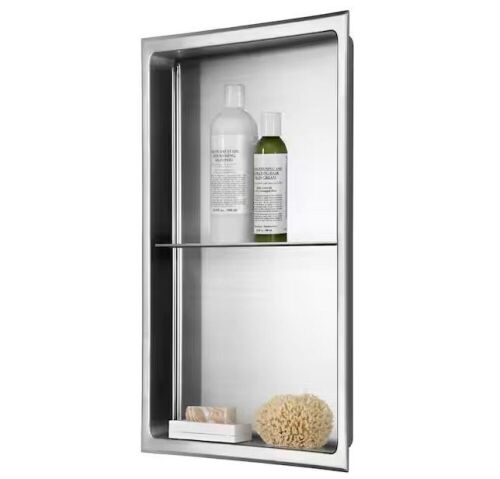 AKDY 12 in. W x 24 in. H x 4 in. D Stainless Steel Double Shelf Bathroom Shower Wall Niche in Brushed Stainless Steel  - Lot 132