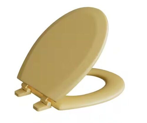 Deluxe Molded Wood Round Closed Front Toilet Seat with Cover and Adjustable Hinge in Harvest Gold  - Lot 442