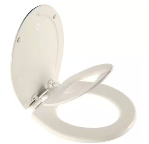 BEMIS NextStep2 Children's Potty Training Round Enameled Wood Closed Front Toilet Seat in Biscuit with Plastic Child Seat  - Lot 452