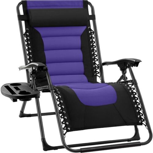 Oversized Padded Zero Gravity Chair, Folding Recliner w/ Headrest, Side Tray - Lot 661