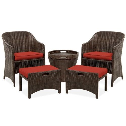 5-Piece Outdoor Wicker Bistro Set w/ Side Storage Table, No Assembly - Lot 52