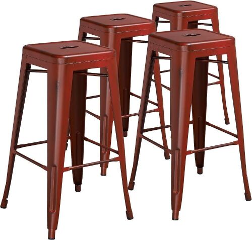 Set of 4 Metal Bar Stools, Red Antique - Lot 317