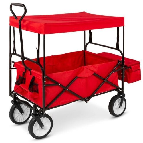 Utility Wagon Cart w/ Folding Design, 2 Cup Holders, Removable Canopy - Lot 496