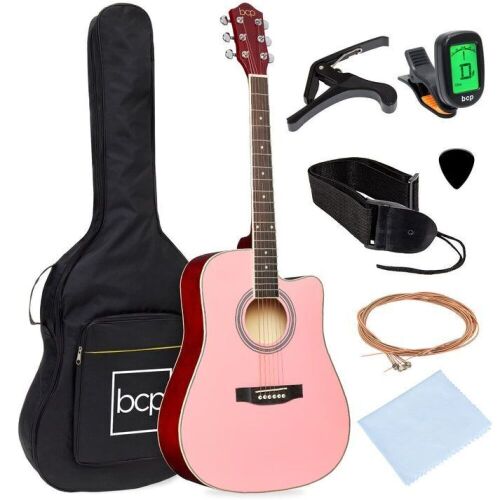 Full Size Beginner Acoustic Guitar Set with Case, Strap, Capo - 41in - Lot 266