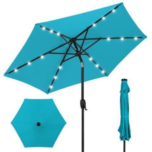 Outdoor Solar Patio Umbrella w/ Push Button Tilt, Crank Lift - 7.5ft - Lot 526