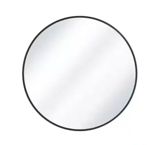 36 in. W x 36 in. H Round Aluminum Alloy Framed Black Wall Mirror  - Lot 259