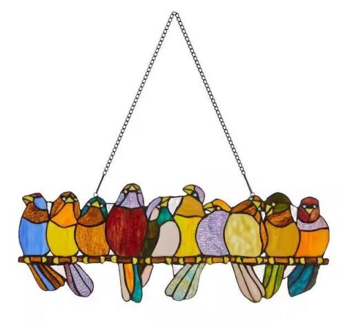River of Goods Multi Stained Glass Birds on a Wire Window Panel - Lot 318