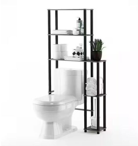 Furinno Turn-N-Tube French Oak Grey/ Black Toilet Space Saver with 5-Shelves - Lot 625
