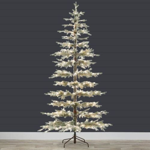 7.5' Pre-Lit Sparse Flocked Christmas Tree w/ 2-in-1 LEDs, Cordless Connection - Lot 545