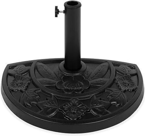 19in Half Patio Umbrella Stand Base for Standard Pole Sizes w/ Weather-Resistant Resin, Floral Accents - Lot 628