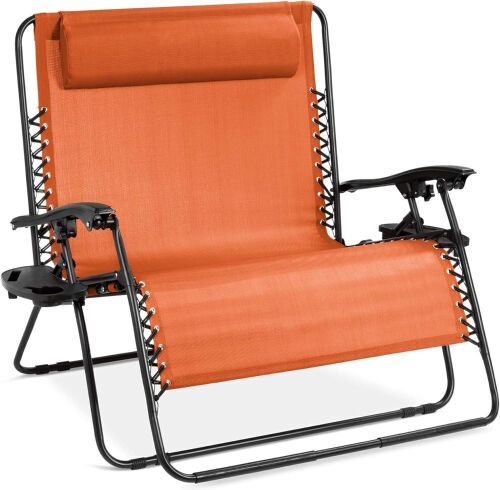 2-Person Double Wide Adjustable Folding Steel Mesh Zero Gravity Lounge Recliner Chair - Lot 339