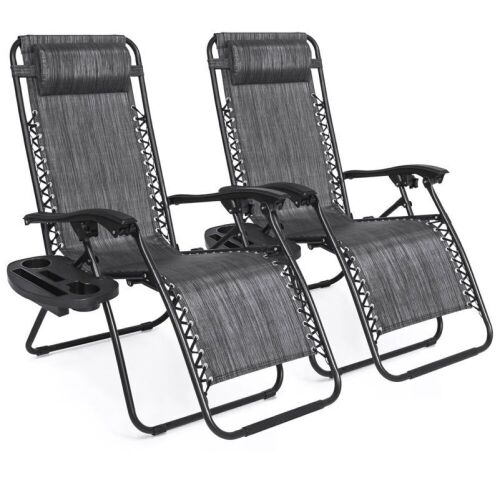 Set of 2 Adjustable Zero Gravity Patio Chair Recliners w/ Cup Holders - Lot 359