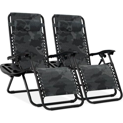 Set of 2 Adjustable Zero Gravity Patio Chair Recliners w/ Cup Holders - Lot 356