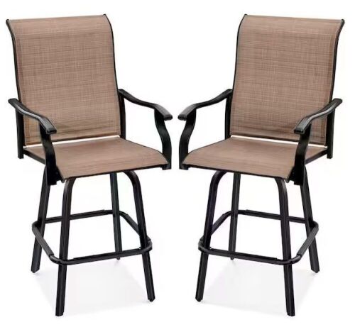 Set of 2 Swivel Barstools w/ 360 Rotation, All-Weather Mesh - Lot 540