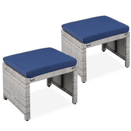 Set of 2 Multipurpose Wicker Ottomans w/ Removable Cushions, Steel Frame - Lot 3978