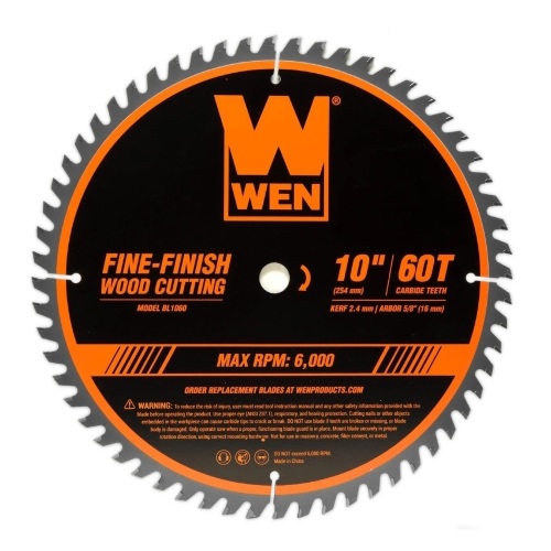 WEN BL1060 10-Inch 60-Tooth Fine-Finish Professional Woodworking Saw Blade for Miter Saws and Table Saws - Lot 118