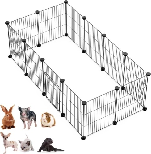 LANGXUN DIY Small Animal Pet Playpen with Door, Rabbit, Guinea Pig Cages, Puppy, Kitten Playpen | Indoor & Outdoor Portable Metal Wire Yard Fence, 12pcs Pet Panels  - Lot 219