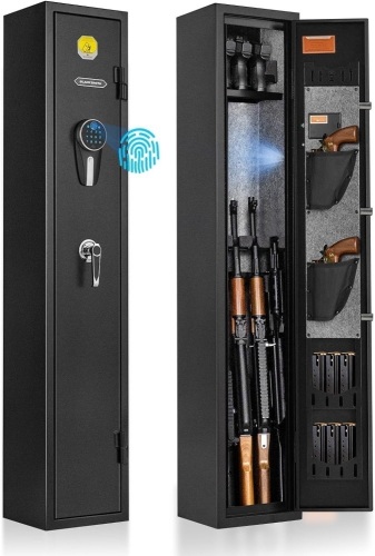 3 Rifle Gun Safe for Home Rifles and Pistol Long Gun Safe 0.1s Quick Access Fingerprint Recognition Handgun Safe Keypad Wall Mount Gun Cabinet with Pistol Rack Pockets Ammo Storage  - Lot 267