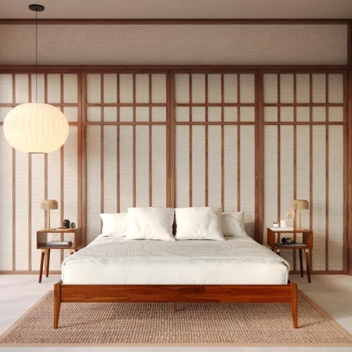 Bme Dinkee King Bed Frame Wood 15 Inch - Solid Wood Platform Bed Frame - Japanese Joinery Bed - Modern & Minimalist Style - Wood Slat Support - Easy Assembly - No Box Spring Needed - Chocolate  - Lot 256
