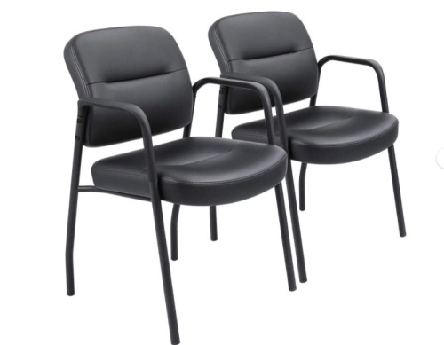 Faux Leather Reception Chair Office Guest Chair for Waiting Room with Arms Set of 2, Black - Lot 223