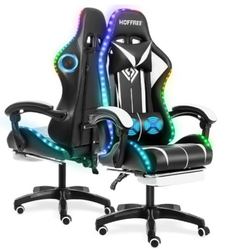 Gaming Chair with Bluetooth Speakers and RGB Led Lights Ergonomic Computer Gaming Chair with Massage Lumbar Support and Footrest High Back Video Game Chair - Lot 236