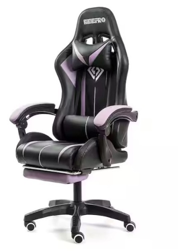Leather Massage LED Reclining Gaming Chair with Bluetooth Speaker with Footrest Headrest Lumbar Support - Lot 241