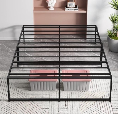 IDEALHOUSE Full Metal Platform Bed Frame with Sturdy Steel Slats,Mattress Foundation No Box Spring Needed Large Storage Space Easy to Assemble Non-Shaking and Non-Noise Black - Lot 246
