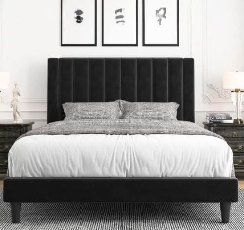 Queen Bed Frame/Velvet Upholstered Bed Frame with Vertical Channel Tufted Headboard - Lot 253