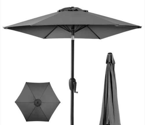 Outdoor Market Patio Umbrella w/ Push Button Tilt, Crank Lift - 7.5ft - Lot 271