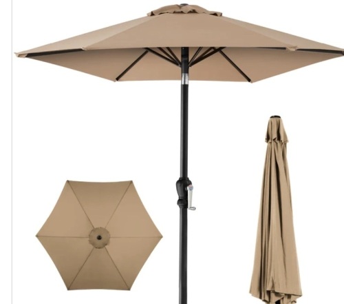 Outdoor Steel Market Patio Umbrella Decoration w/ Tilt, Crank Lift - 10ft - Lot 278
