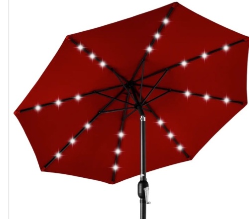Solar LED Lighted Patio Umbrella w/ Tilt Adjustment, UV-Resistance - 10ft - Lot 279